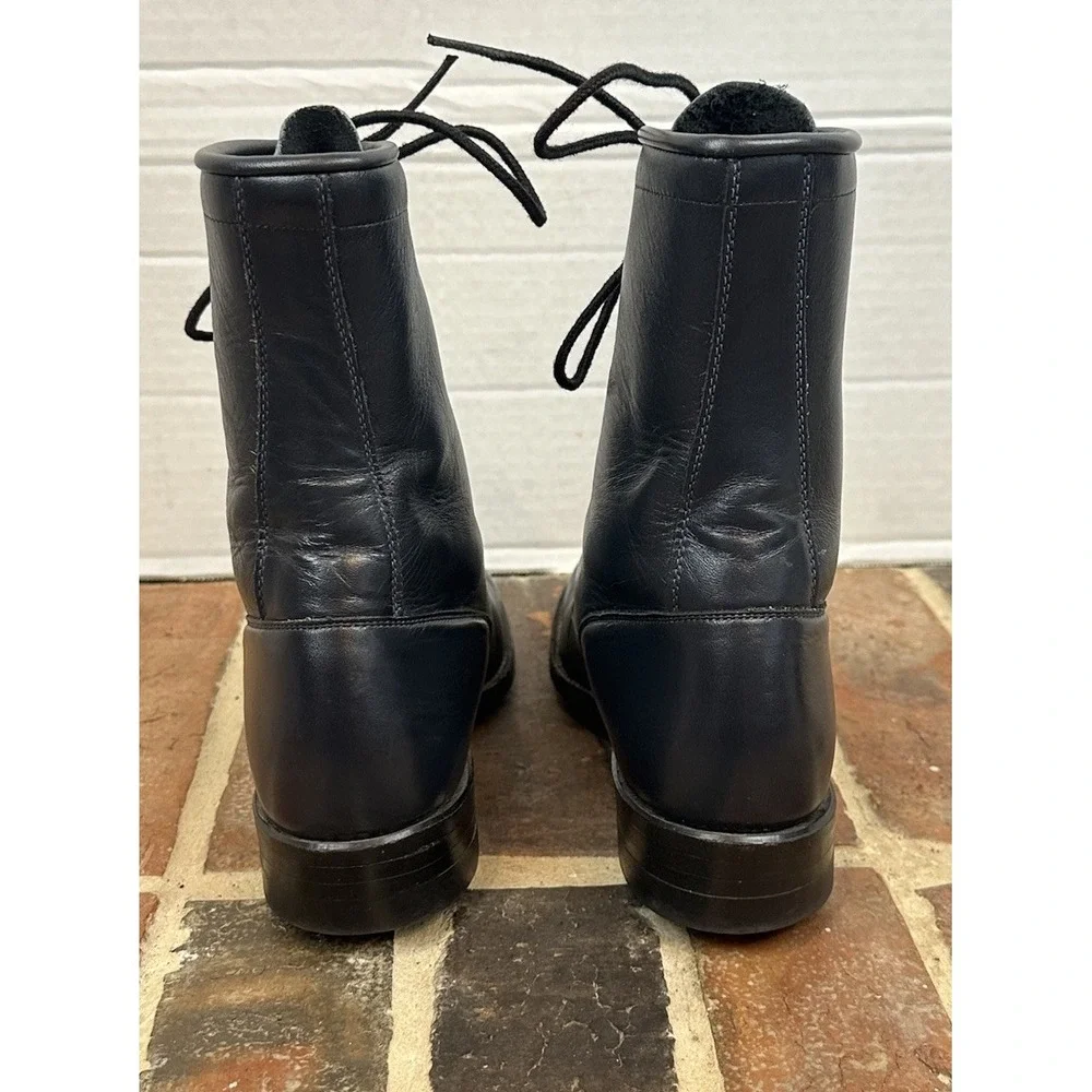 Vintage Justin Navy Blue Leather Ropers Lace Up Cowboy Boots Women's 7 B Western